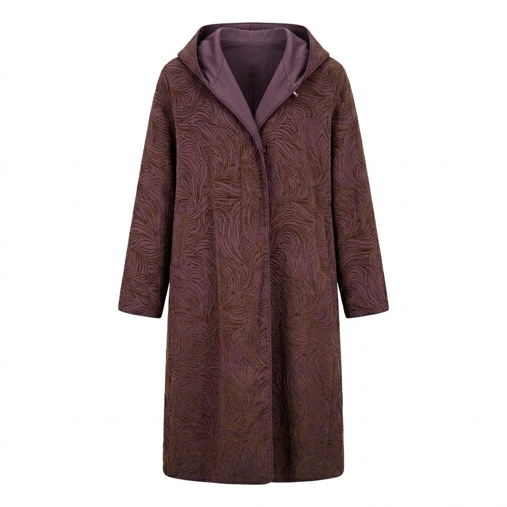 Mycra Pac Reversible Rain Coat Purple Brown Hooded Long Jacket Size M/L - CJ